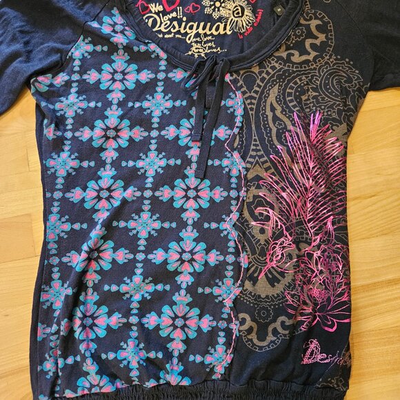 Navy blue shirt Desigual with colored designs - Picture 3 of 6